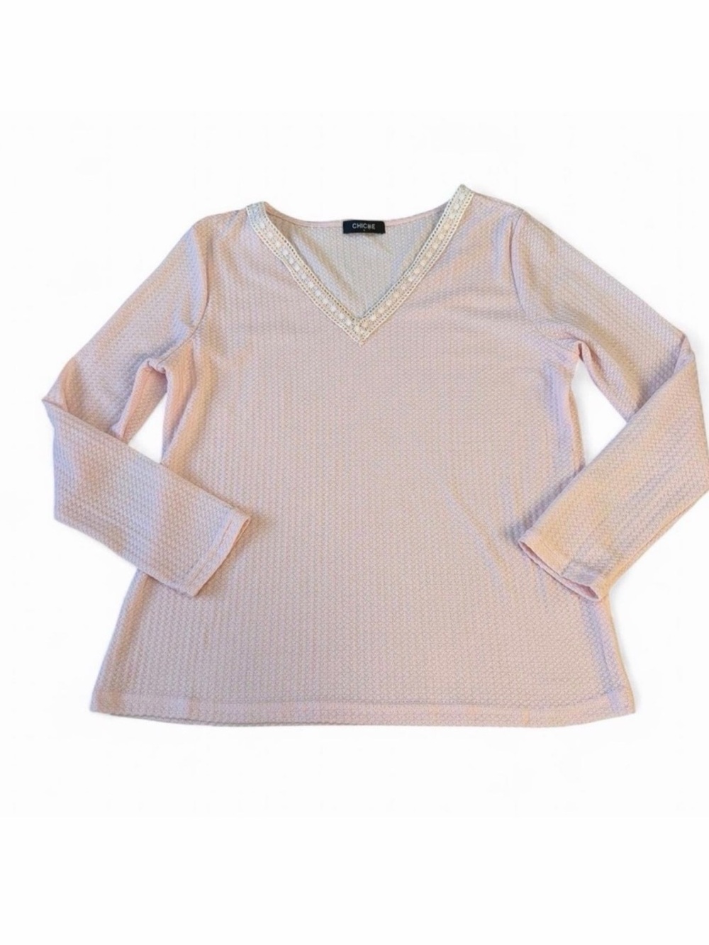 3/$20 ChicMe Waffle Knit Lace Trim Long Sleeve Top Women’s Large Minimalist